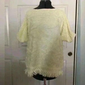 Handmade VTG light yellow chenille boatneck top with fringe best fits XL